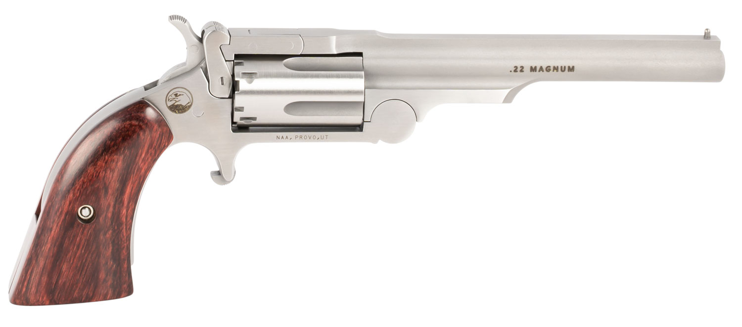 North American Arms 22MCR4 Ranger II 22 LR/22 WMR 5 Shot 4" Stainless Steel Barrel, Stainless Steel Frame, Stainless Cylinder, Rosewood Boot Grip, Exposed Hammer, Extra Cylinder 3 North American Arms 22MCR4 Ranger II 22 LR/22 WMR 5 Shot 4" Stainless Steel Barrel, Stainless Steel Frame, Stainless Cylinder, Rosewood Boot Grip, Exposed Hammer, Extra Cylinder