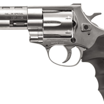 Weihrauch Guns 770128 Windicator  Medium Frame 357 Mag 6 Shot, 4" Nickel Steel Barrel, Nickel Cylinder, Nickel Steel Frame, Black Finger Grooved Rubber Grip, Spurred Hammer