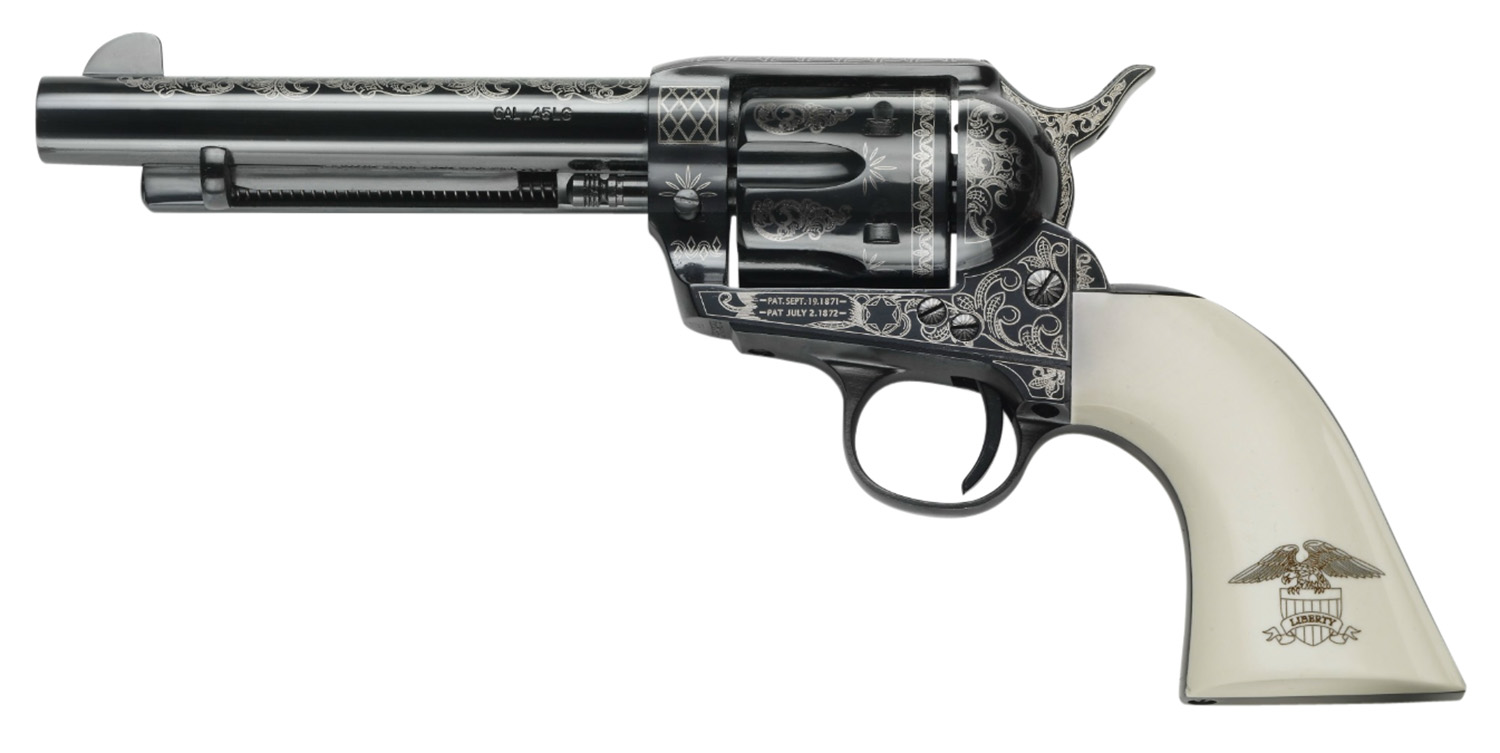 Pietta GW45LLE434NMUI 1873 GW2 Liberty 45 Colt (LC) 6 Shot, 4.75" Blued Engraved Steel Barrel, Cylinder, Frame & Hammer, Ultra Ivory Grip w/Engraved Liberty Eagle 3 Pietta GW45LLE434NMUI 1873 GW2 Liberty 45 Colt (LC) 6 Shot, 4.75" Blued Engraved Steel Barrel, Cylinder, Frame & Hammer, Ultra Ivory Grip w/Engraved Liberty Eagle