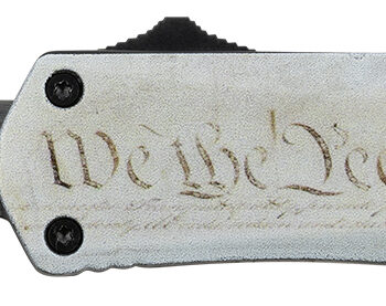 Templar Knife SWTP531 Gen II We The People Small 2.25" OTF Tanto Part Serrated Black Oxide Stonewashed 440C SS Blade, 4.31" White w/Flag & "We The People" Aluminum Handle, Glass Breaker