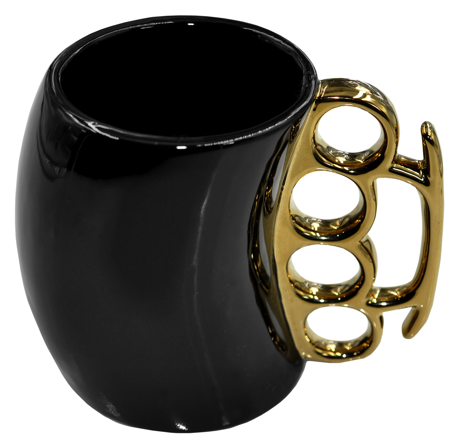 Caliber Gourmet CBGM1026 Caliber Gourmet Brass Knuckle Mug Black & Gold Ceramic Brass Knuckles 3 Caliber Gourmet CBGM1026 Caliber Gourmet Brass Knuckle Mug Black & Gold Ceramic Brass Knuckles