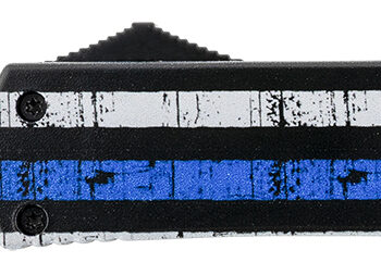Templar Knife MBTB231 Gen II Back The Blue Slim 3.43" OTF Tanto Plain Black Oxide Stonewashed 440C SS Blade, 5.05" 4.31" Black & White w/Blue Line Aluminum Handle, Glass Breaker