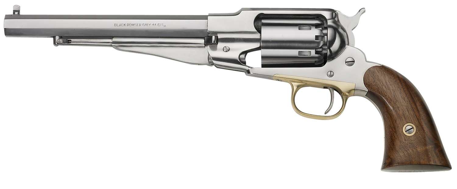 Pietta PF58SS448 1858 Remington Army 44 Cal 8" 6rd Stainless Steel Frame, Cylinder & Octagon Barrel, Walnut Grip, Brass Trigger Guard 3 Pietta PF58SS448 1858 Remington Army 44 Cal 8" 6rd Stainless Steel Frame, Cylinder & Octagon Barrel, Walnut Grip, Brass Trigger Guard