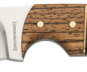 Browning 3220271 Buckmark Hunter EDC 3.13" Fixed Drop Point, Plain Mirror Polished 8Cr14MoV SS Blade, Black/Zebra Finger Grooved w/Brass Accents Hardwood Handle, Includes Sheath