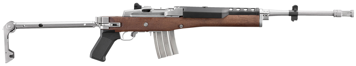 Ruger 5895 Mini-14 223 Rem/5.56 NATO 20+1 18.50" Matte Stainless Threaded Barrel, Matte Stainless Picatinny Rail Receiver, Walnut/Stainless Wood Side Folding Side Folding Stock, Black Polymer Grip 3 Ruger 5895 Mini-14 223 Rem/5.56 NATO 20+1 18.50" Matte Stainless Threaded Barrel, Matte Stainless Picatinny Rail Receiver, Walnut/Stainless Wood Side Folding Side Folding Stock, Black Polymer Grip