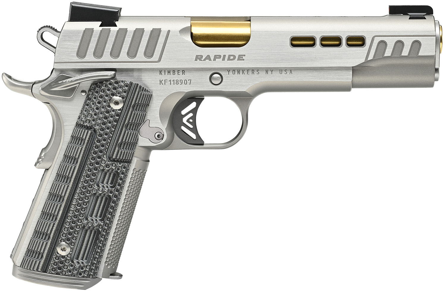 Kimber Mfg.,inc 3000423CA Rapide Dawn (CA) (MA) 45 ACP 8+1 5" KimPro Silver Front and Rear Serrations Stainless Steel Slide Gray/black Rapide G10 Grip 3 Kimber Mfg.,inc 3000423CA Rapide Dawn (CA) (MA) 45 ACP 8+1 5" KimPro Silver Front and Rear Serrations Stainless Steel Slide Gray/black Rapide G10 Grip