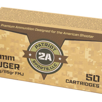 PATRIOT SPORTS LLC P9MM115FThe Patriot Defense Ammunition 9mm Luger ammunition with a 115 Grain Full Metal Jacket Projectile & Brass Case.