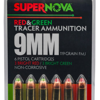 Supernova PMSN9MMMP Green/Red Tracer  9mmLuger 119Gr Full Metal Jacket 6 Per Box/60 Case