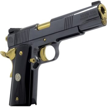 Dickinson LLC DKSN45AB Adam 1911 Acoustic Full Size 45 ACP 8+1 5" Gold Barrel, Shiny Black Steel B Serrations Slide, Shiny Black Steel Frame w/Beavertail
