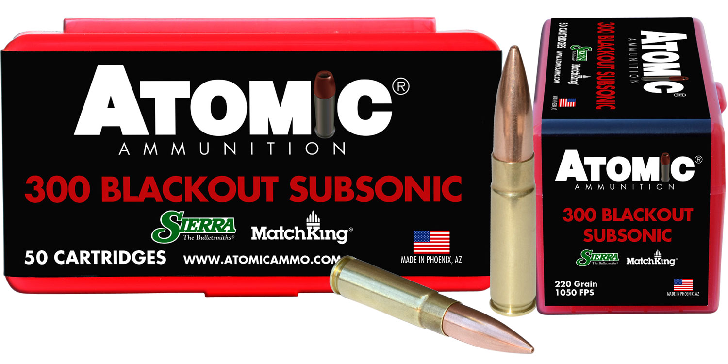 Atomic Ammunition 00465 Rifle Subsonic 300Blackout 220gr Hollow Point Boat Tail 50 Per Box/10 Case 3 Atomic Ammunition 00465 Rifle Subsonic 300Blackout 220gr Hollow Point Boat Tail 50 Per Box/10 Case