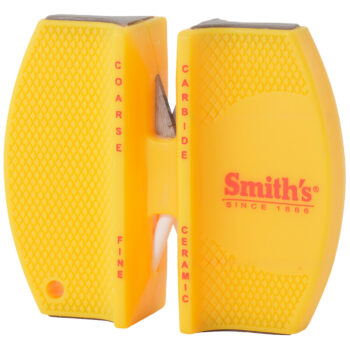 Smiths Products CCKS Knife Sharpener 2-Step Fine, Coarse Carbide, Ceramic Sharpener Rubber Handle Yellow