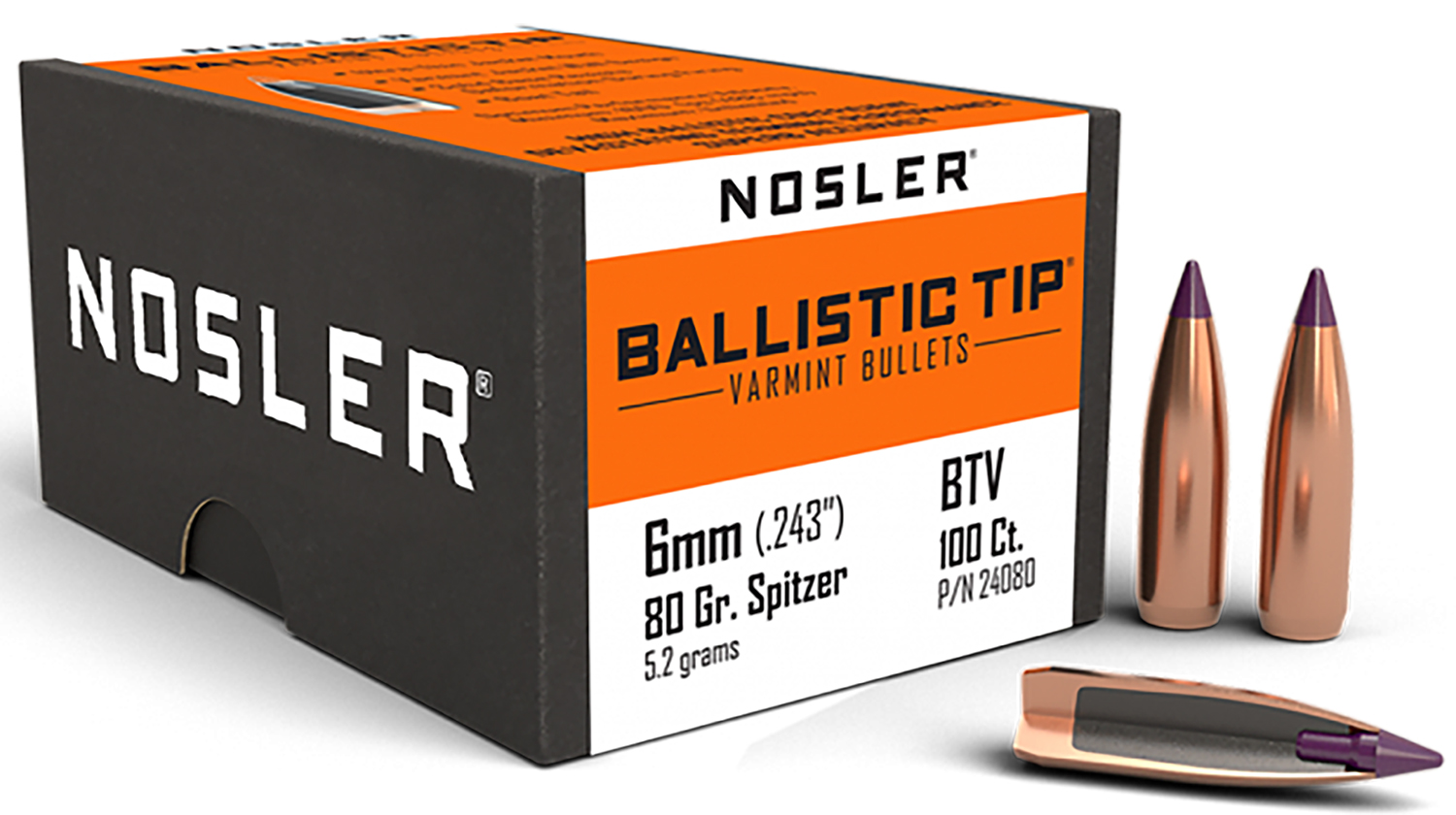 Nosler 24080 Ballistic Tip 6mm 80gr Spitzer Point 100/Box 2 Nosler 24080 Ballistic Tip 6mm 80gr Spitzer Point 100/Box