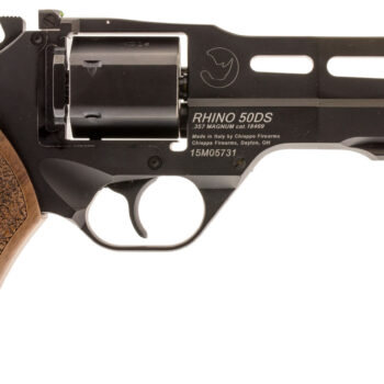 Chiappa Firearms CF340246 Rhino 50SAR  Medium Frame 357 Mag 6rd 5" Black Anodized Steel Vent Rib Barrel, Black Cylinder, Black Anodized Aluminum Frame w/Picatinny Rail, Walnut Grip, Exposed Hammer
