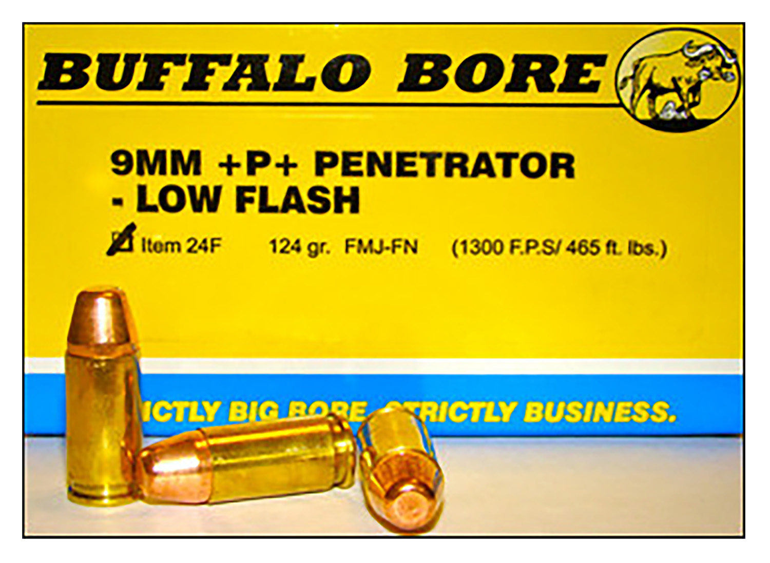 Buffalo Bore Ammunition 24F20 Penetrator Strictly Business 9mmLuger +P+ 124gr Full Metal Jacket Flat Nose 20 Per Box/12 Case 3 Buffalo Bore Ammunition 24F20 Penetrator Strictly Business 9mmLuger +P+ 124gr Full Metal Jacket Flat Nose 20 Per Box/12 Case
