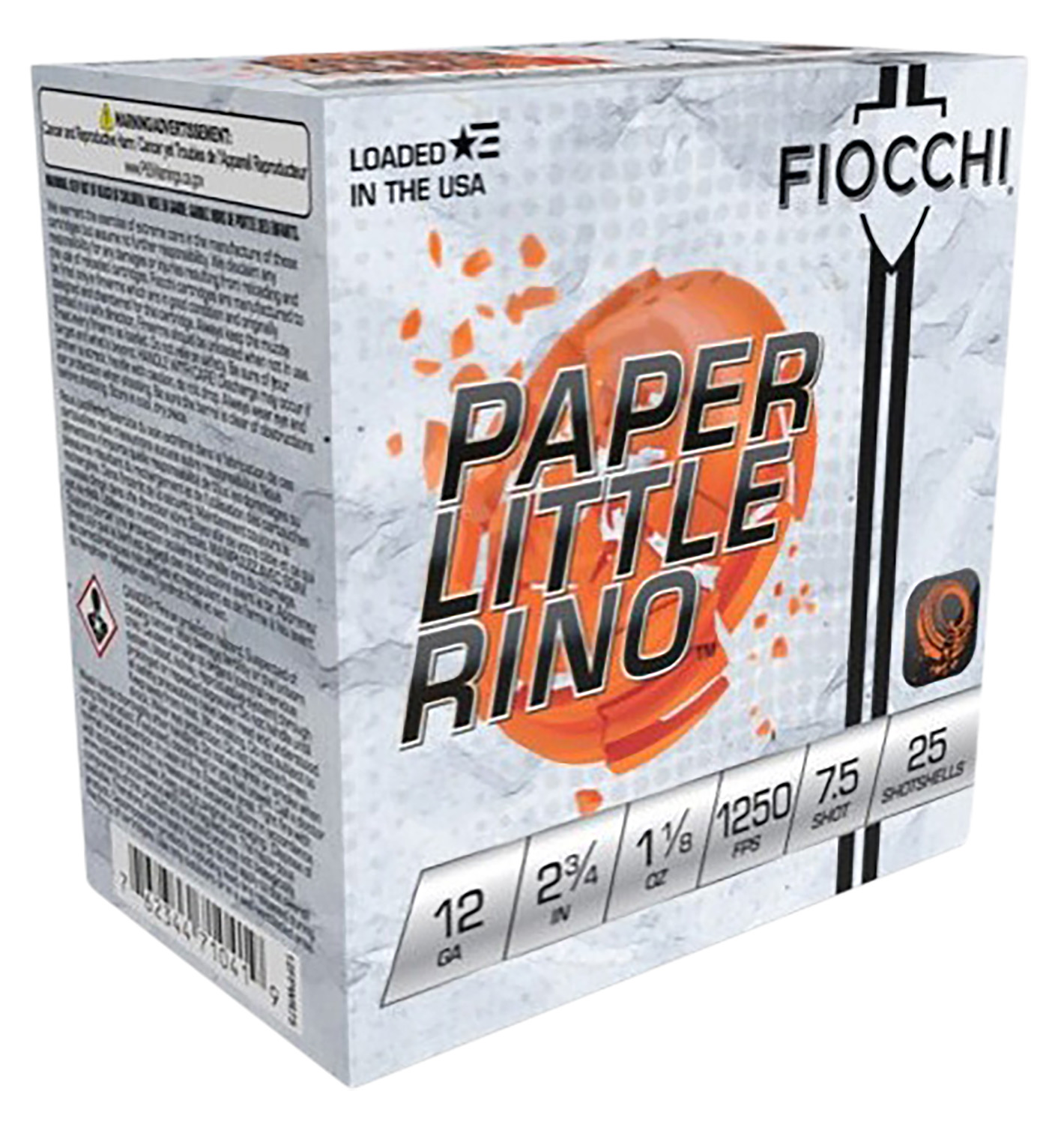 Fiocchi 12FPWR75 Paper Little Rino Extrema 12Gauge 2.75" 1 1/8oz 7.5Shot 25 Per Box/10 Case 3 Fiocchi 12FPWR75 Paper Little Rino Extrema 12Gauge 2.75" 1 1/8oz 7.5Shot 25 Per Box/10 Case