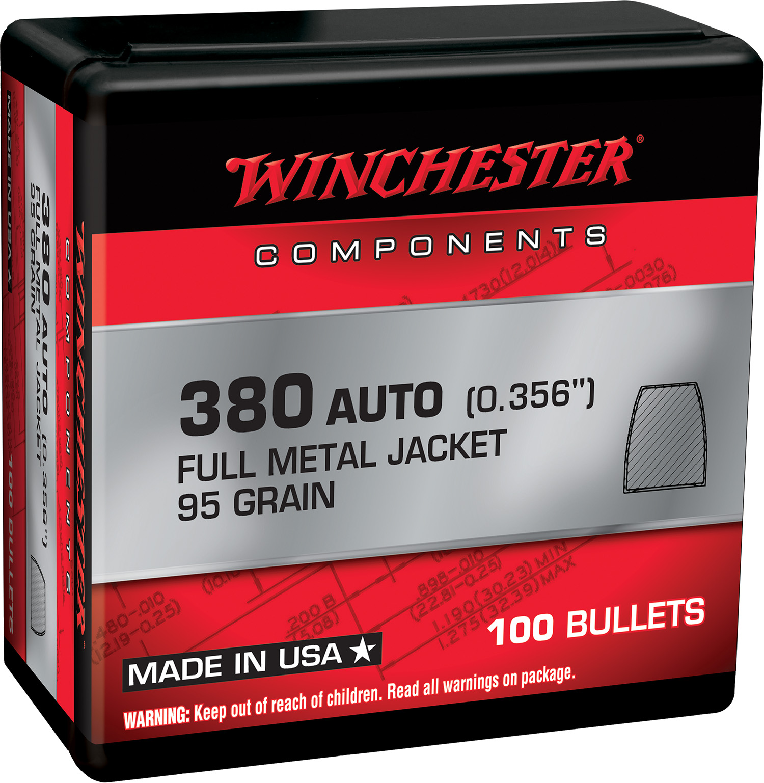Winchester Ammo WB380MC95X Centerfire Handgun Reloading 380ACP 95gr Full Metal Jacket 100 Per Box/10 Case 2 Winchester Ammo WB380MC95X Centerfire Handgun Reloading 380ACP 95gr Full Metal Jacket 100 Per Box/10 Case