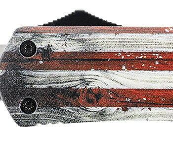 Templar Knife LWUS331 Gen II Wood US Flag Large 3.50" OTF Drop Point Plain Black Oxide Stonewashed 440C SS Blade, 5.25" Painted Wood Grain US Flag Aluminum Handle, Glass Breaker