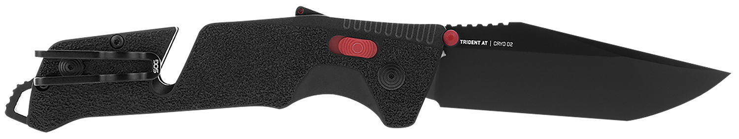 S.O.G SOG11120441 Trident AT 3.70" Folding Tanto Plain Black TiNi Cryo D2 Steel Blade/Black w/Red Accents GRN Handle Features Line Cutter/Glass Breaker 3 S.O.G SOG11120441 Trident AT 3.70" Folding Tanto Plain Black TiNi Cryo D2 Steel Blade/Black w/Red Accents GRN Handle Features Line Cutter/Glass Breaker