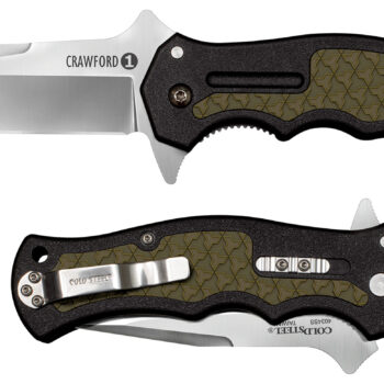 Cold Steel CS20MWCZ Crawford 1 3.50" Folding Plain Clip Point 4034 Stainless Steel Blade Black w/OD Green Traction Inlays GRN Handle Blister Pack Packaging