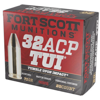 Fort Scott Munitions 32ACP71SCV Tumble Upon Impact (TUI)  32ACP 71gr Solid Copper Spun 20 Per Box/25 Case