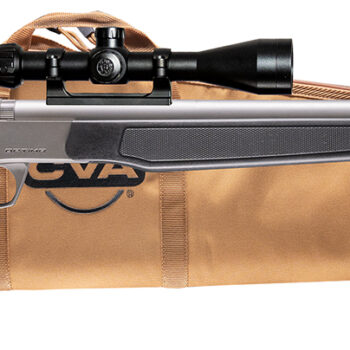 CVA PR2050SSCP Optima Scope Package 50 Cal 26" Stainless Fluted Barrel, Drilled & Tapped Stainless Steel Receiver, Fixed Black Synthetic Stock, Konus 3-9x40mm BDC, Rifle Case, Aerolite Bullets