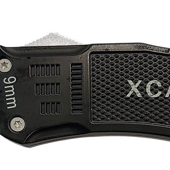 Xcaliber Knife Company  9mm  Large 3.80" OTF Drop Point Black 440C SS Blade, 5.30" Steel Handle