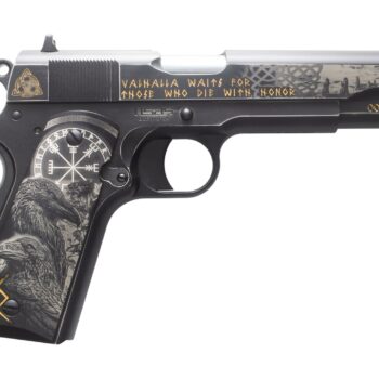 Tisas Arms Customs 10100516AA10 1911 A1 Stakeout Norse God Sports South Exclusive 45 ACP 8+1 5" Carbon Steel Serrated Slide Carbon Steel Frame w/Beavertail