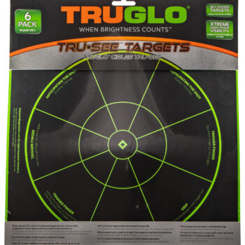 TruGlo TG15A6 Tru-See Handgun Diagnostic Self-Adhesive Heavy Paper Black/Green 12"x12" Bullseye 6 Pack