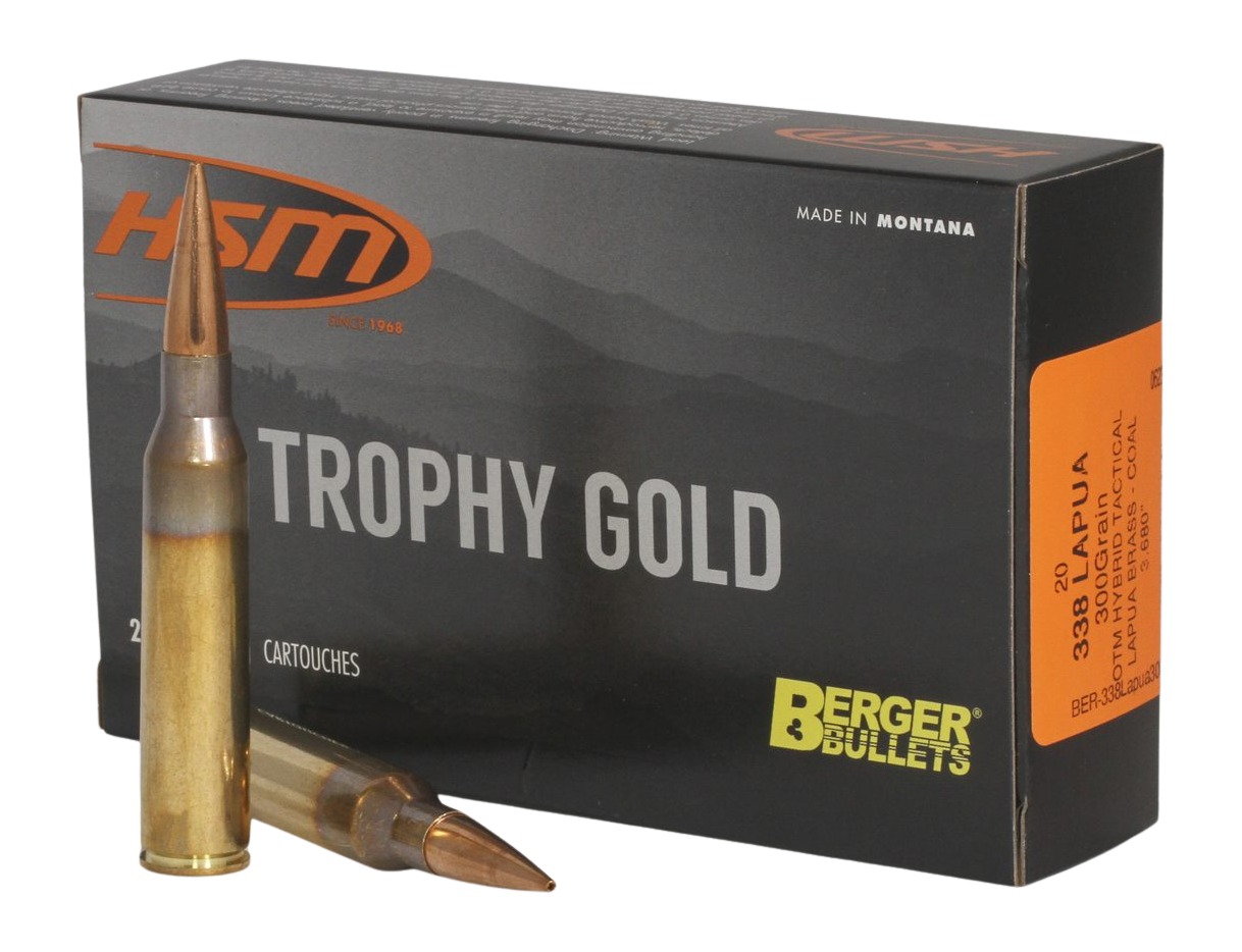 HSM 338LAP300OTM68 Trophy Gold Extended Range 338 Lapua Mag 300 gr Berger Hybrid Tactical Open Tip Match 20 Per Box/ 20 Case 3 HSM 338LAP300OTM68 Trophy Gold Extended Range 338 Lapua Mag 300 gr Berger Hybrid Tactical Open Tip Match 20 Per Box/ 20 Case